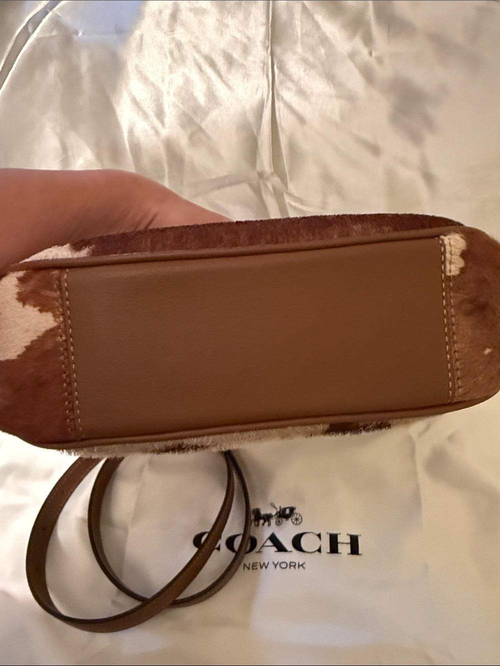 π€Coach NWT Emily Brown and Cream Calf-hair Cow Print Shoulder Bag/Gold Hardware - Picture 5 of 10